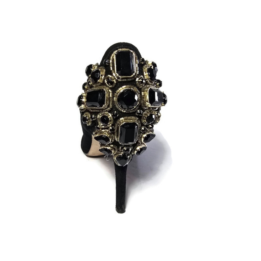 Louise et Cie Black Crystal Heels Stiletto Pumps Round Toe Sz 8.5 - Picture 15 of 16